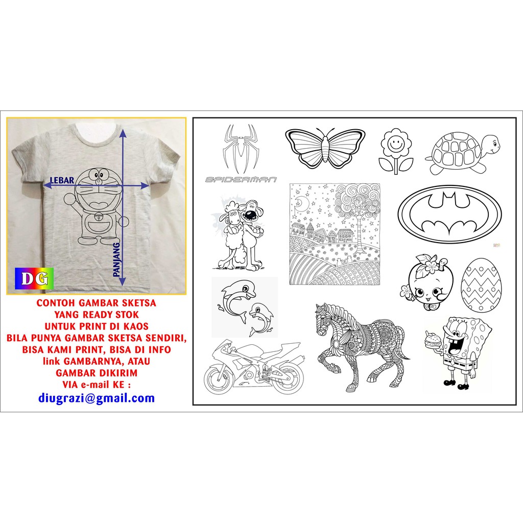 Kaos Lukis Dengan Sketsa Gambar Siap Diwarnai Size M Dan L