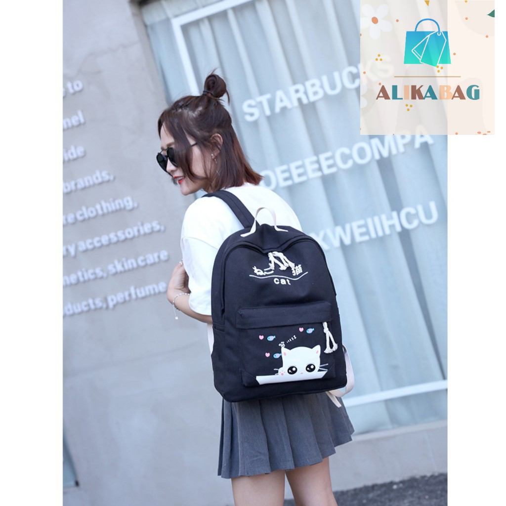 ALIKA BAG - Tas Ransel Sekolah Anak Perempuan Backpack School Women Peiping Cat