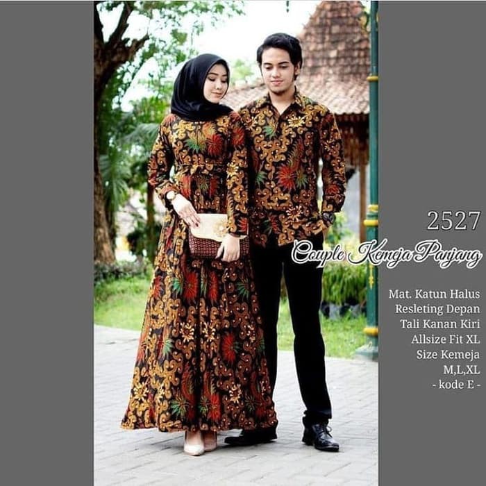 Baju Batik  Couple  Gamis Lengan  Panjang  Hijab Muslimah