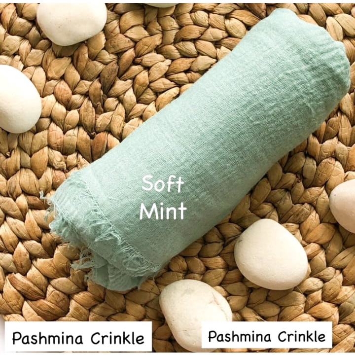 pashmina kusut polos / hijab pashmina crinkle premium-Soft mint