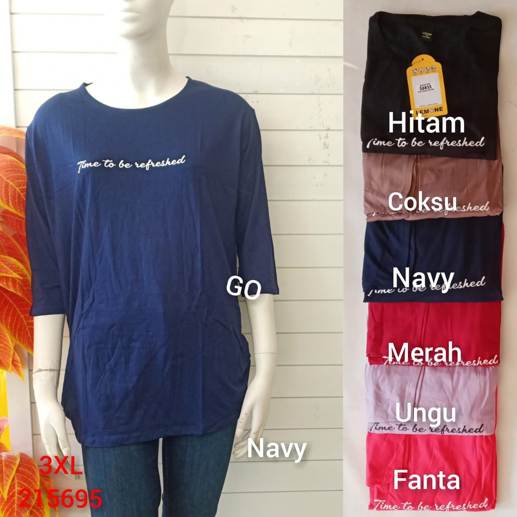 gof ATASAN LMN 3/4 JUMBO Kaos Pakaian Wanita Atasan Kaos Polos Katun Casual Santai Original