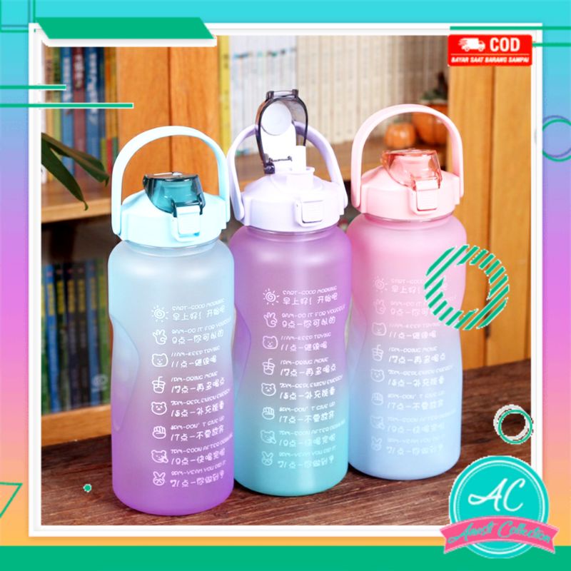 Botol air minum viral jumbo 2 liter gradasi pelangi warna gradient free stiker