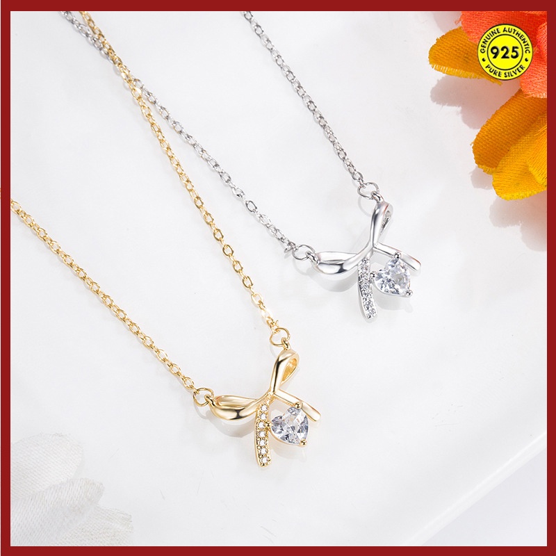 Kalung Bentuk Hati Aksen Berlian Bahan S925 Silver Untuk Wanita