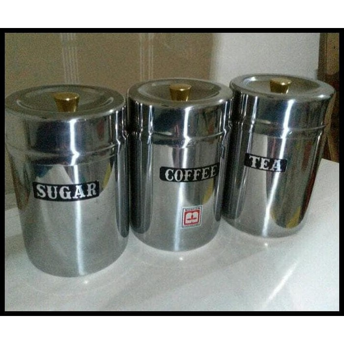 Canister Tempat Wadah Toples Gula Kopi Teh Stainless Maspion 3 Pcs