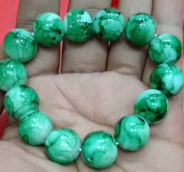 Gelang batu giok natural kesehatan UK 14 mm