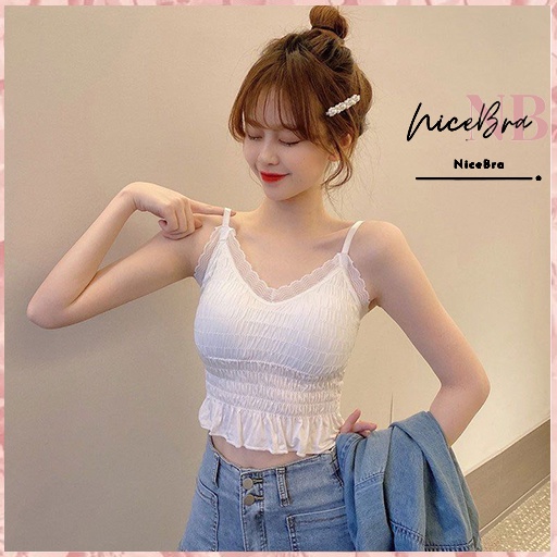 Nicebra Tanktop import Wanita kamisol padded hiasan renda cantik bh pakaian dalam fashion 1076