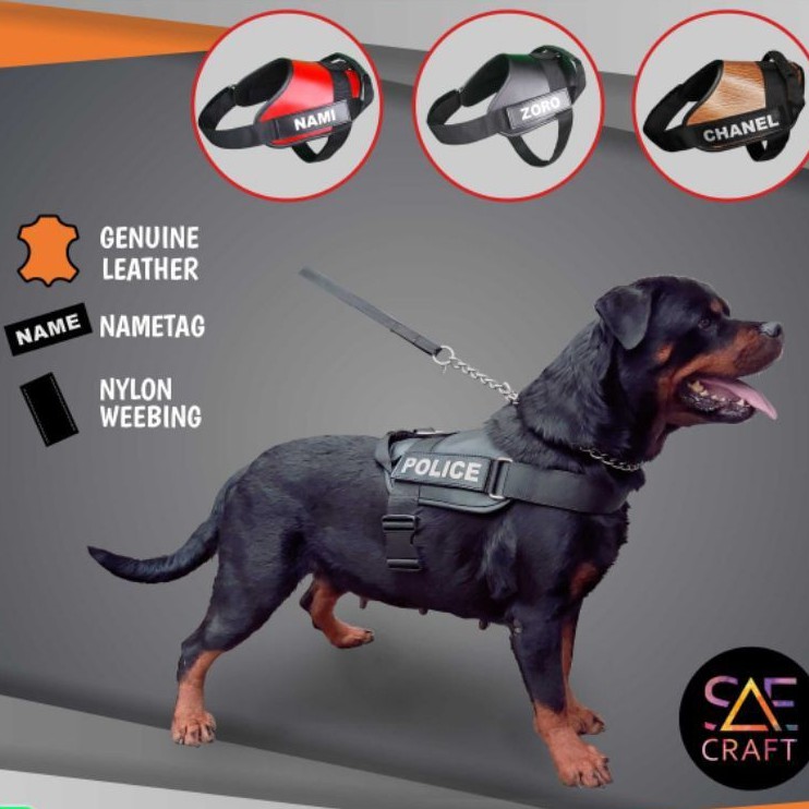 Rompi Anjing Pakai Nama Kulit Sintetic Kuat Harness Anjing Polisi Kuat Tali Anjing Besar n Sangat Be