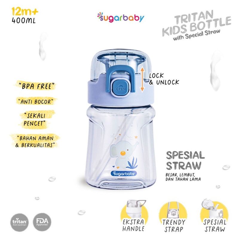 Sugarbaby Tritan Kid Bottle with Special Straw 400ml sugar baby botol minum anak balita tk botol minum ke sekolah bekal drink bottle lucu