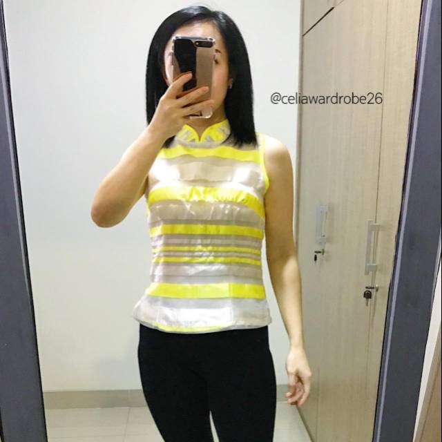 LRS - 036 BAJU IMPORT BRANDED BLOUSE KACA LUNAR YELLOW MERK MKO DESIGN BY PARIS