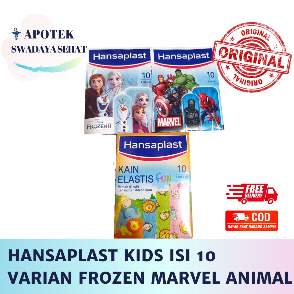 HANSAPLAST KIDS Isi 10 Frozen Marvel Animal Fun Kain Elastis Plester Luka P3K