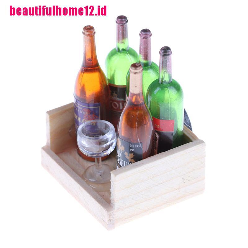 【beautifulhome12.id】Wine Juice Bottles Cup Wood Rack 1:12 Dollhouse Drink Miniature Accessory