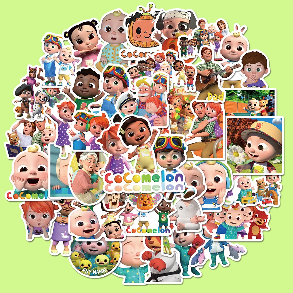 50pcs Stiker Cocomelon 2 Kartun Anti Air Untuk Edukasi Anak