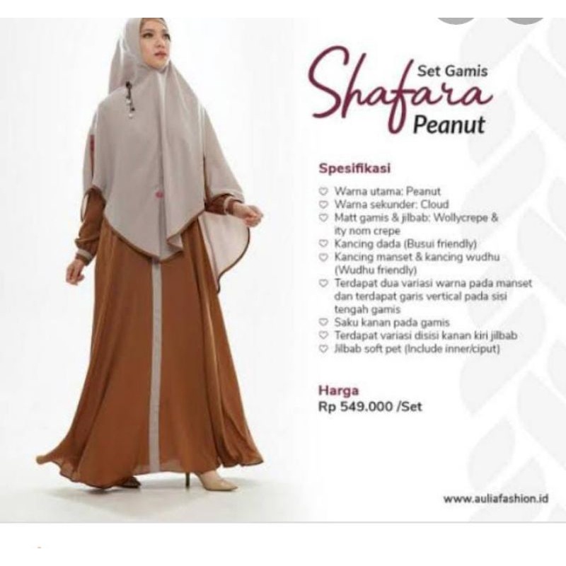 SET GAMIS SYARI SHAFARA PEANUT BY AULIA FASHION BAZAR TERMURAH