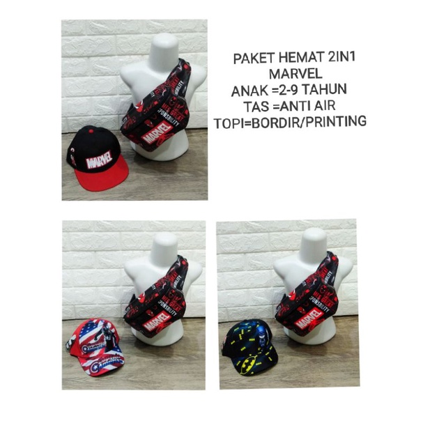 (BISA COD)Paket Murah Tas SLempang anak 2in1/Topi bordir/topi printing