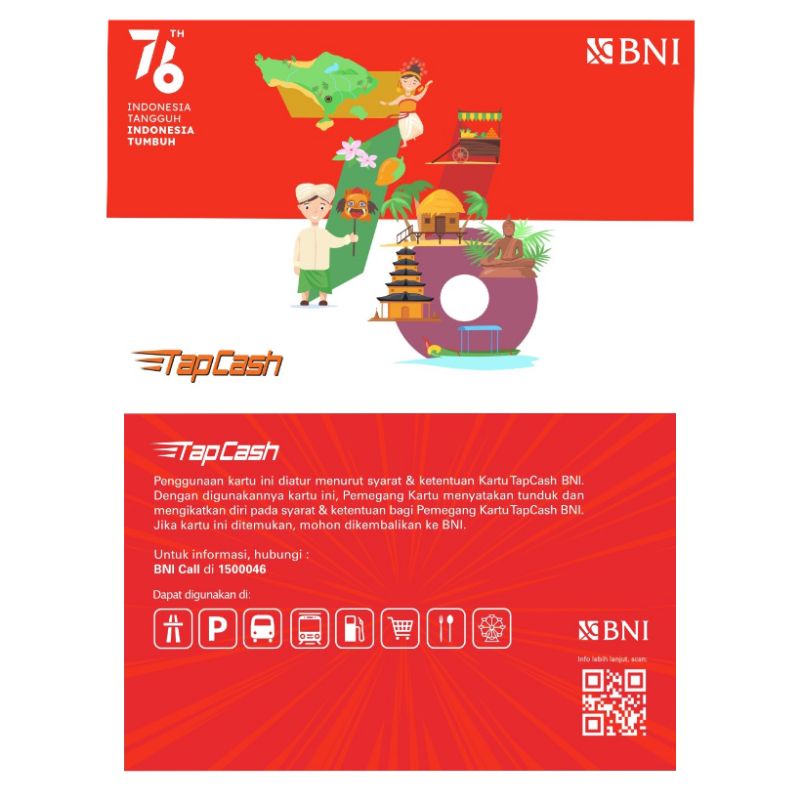 Tapcash BNI edisi HUT RI ke-76 ORI /Like eMONEY eTOLL Flazz or Brizzi