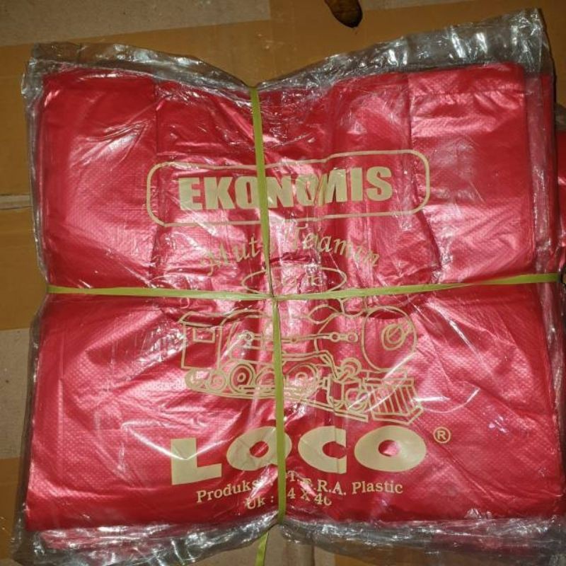 Kantong Plastik Kresek Loco Merah Ekonomis Uk 28 X 48 cm 50 Lembar