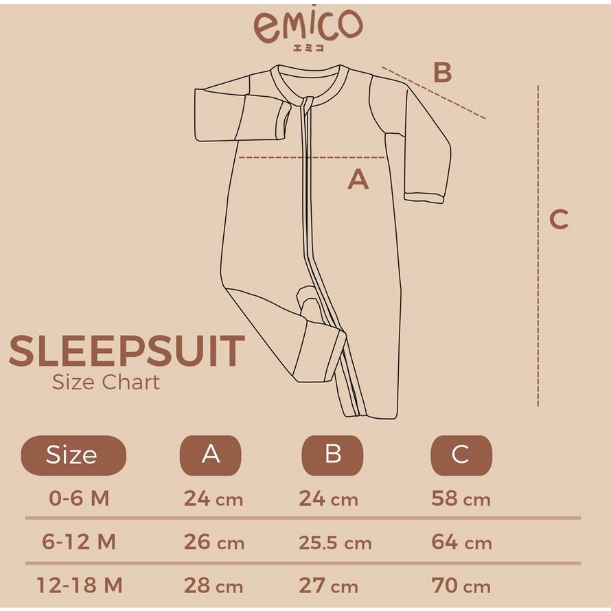 Emico TENCEL™ Baby Sleepsuit - Baju Tidur Anak Bayi Tencel Resleting Sleep Suit Tutup Kaki Tangan Lengan Panjang