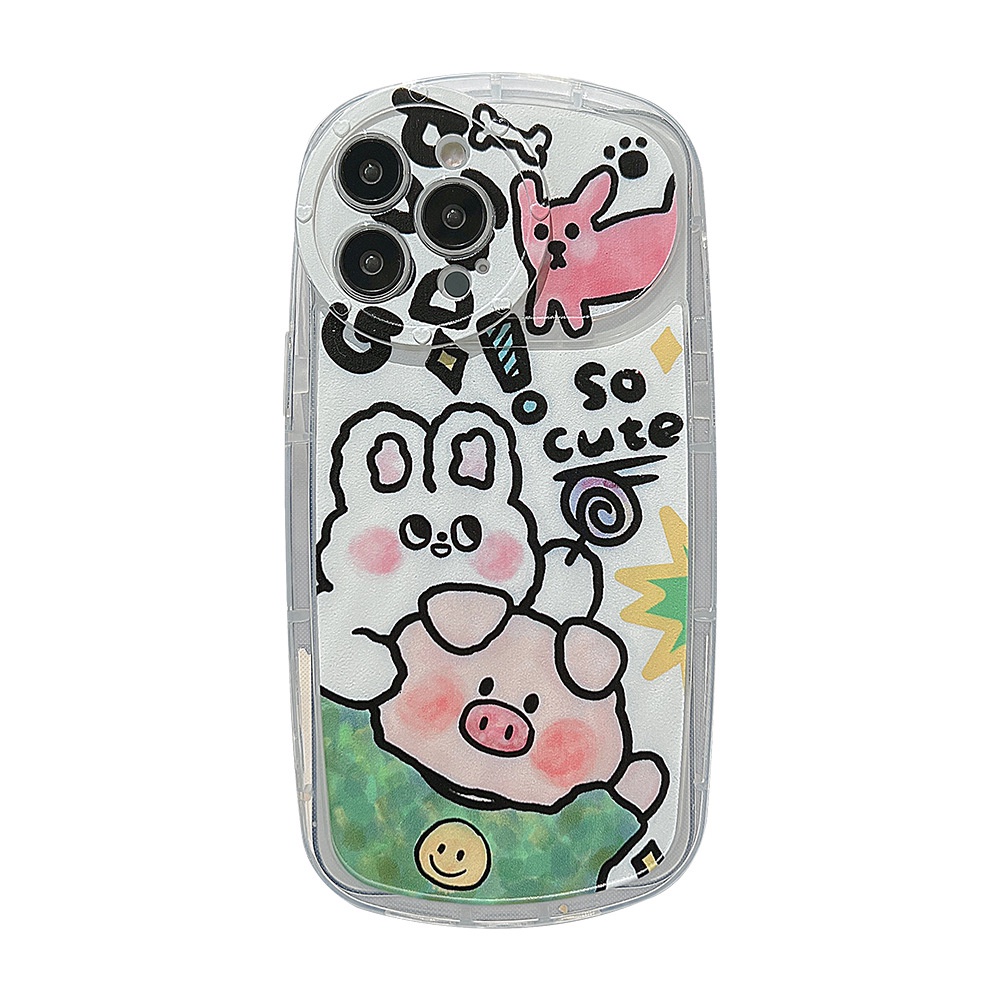 Ins Soft Case Transparan Motif Kartun Babi + Bunga Pink Untuk Iphone 14 11 12 13 PRO MAX