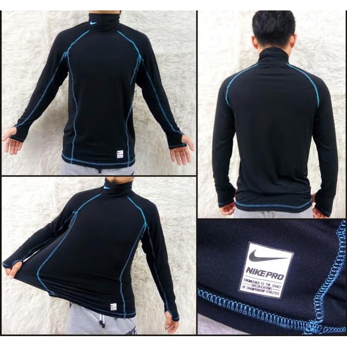 Baju Baselayer Manset Lenga Panjang Combat Stretch Nike Pro Blue Terlaris