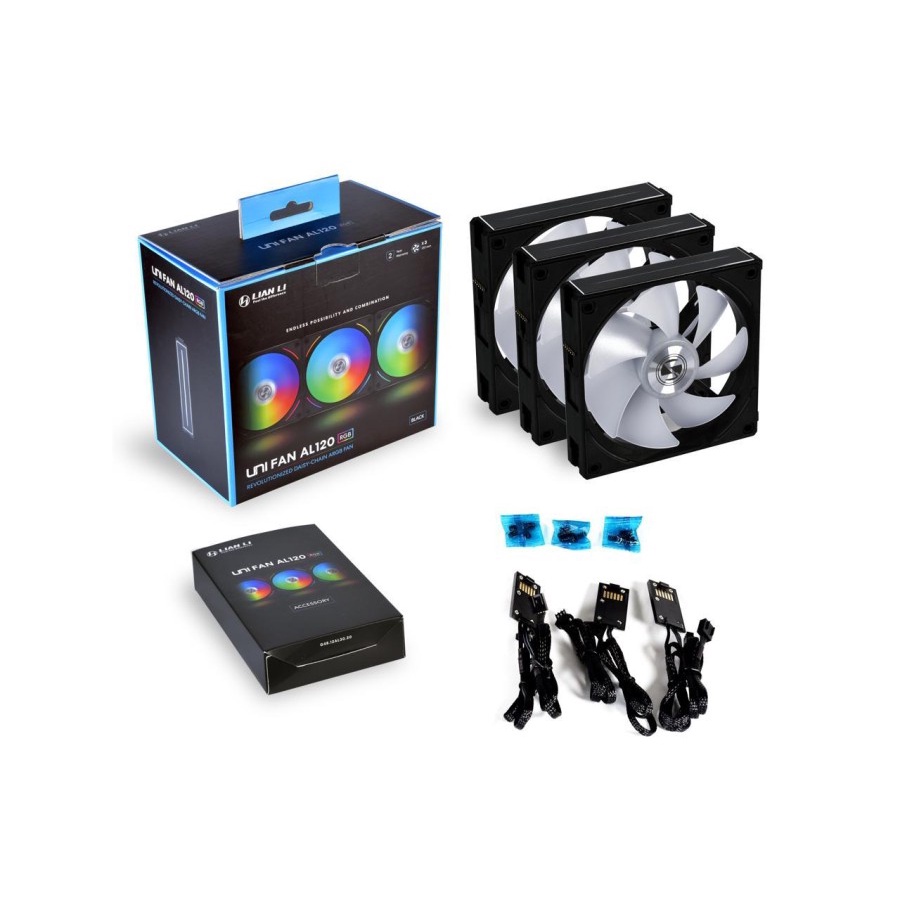 LIAN LI UNI FAN AL120 BLACK - 3PCS 12CM ARGB FAN &amp; CONTROLLER - Combination Lightning Mode Fan Blade