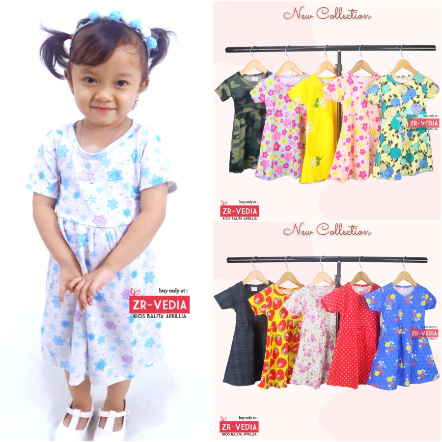 Dress Thalia 1-2 Tahun / Dres Lengan Baju Tidur Balita Anak Perempuan Adem Kaos Harian Cewek Murah kiosbalitaaprilia