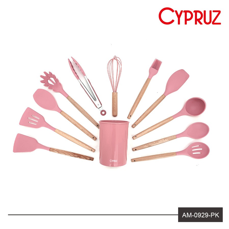 Cypruz Utensil Set AM-0929-PK Spatula Set Silikon Gagang Kayu PINK