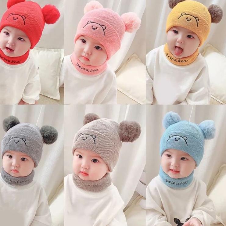 Murah Populer Topi Bayi Rajut PomPom Bear - 022.4692