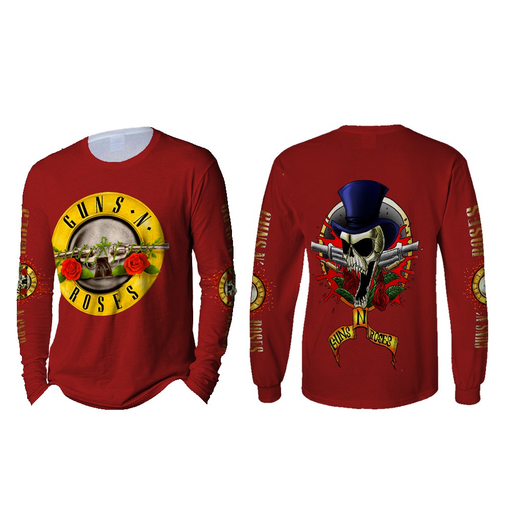Kaos Pria Lengan Panjang GUNS N ROSES Red 3D Full Print Sublimation