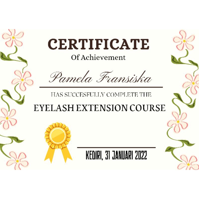 CERTIFICATE EYELASH EXTENSION, LASH LIFT, SULAM ALIS, FACIAL, BB GLOW, DLL Desain Sertifikat