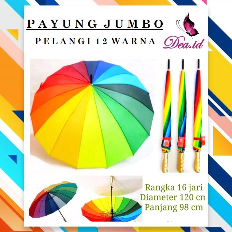 [DEASTORE] PAYUNG GOLF SIZE JUMBO BESAR MOTIF PELANGI 12 WARNA RAINBOW KUAT &amp; KOKOH