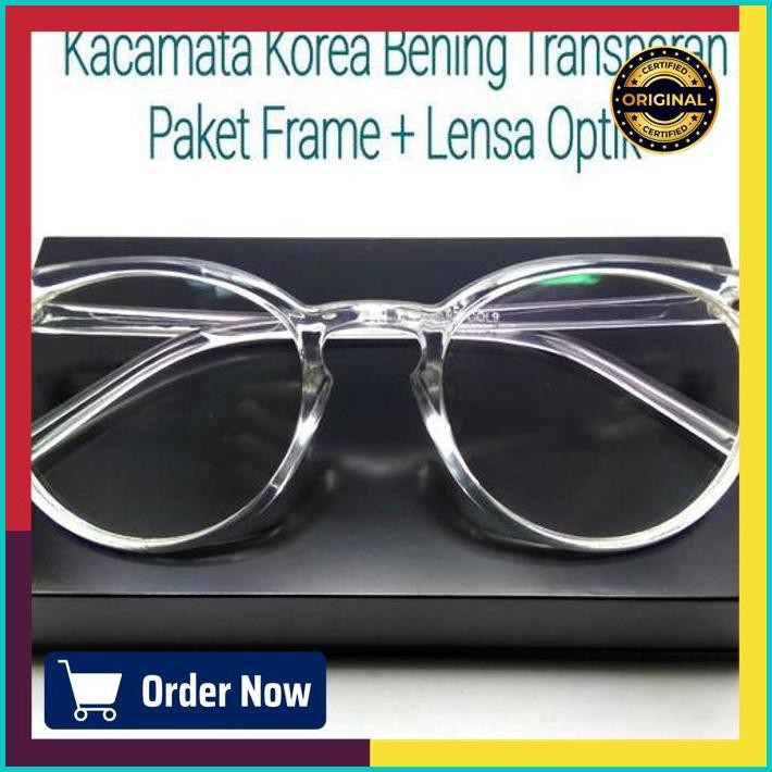 Kacamata Transparan bening kacamata korea transparan(Frame + Lensa) - Putih