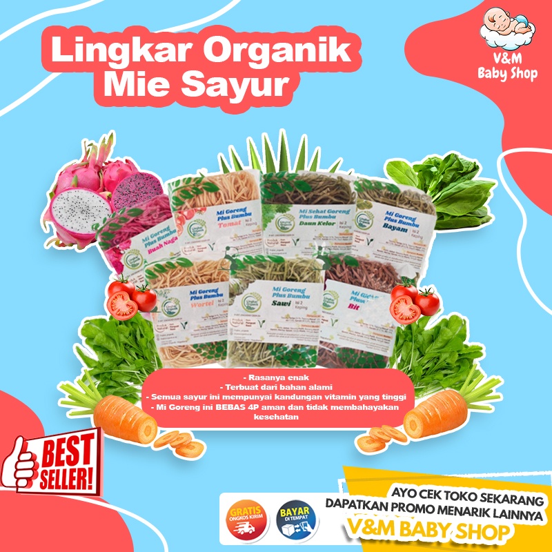 VnM005BP | Lingkar Organik Mie Sayur / Mie Goreng Sayur Organik Bumbu Bayam, Sawi, Wortel, Buah Naga, Tomat / Mie Sehat Murah Rendah Gluten / Bahan Mpasi Organik Sehat