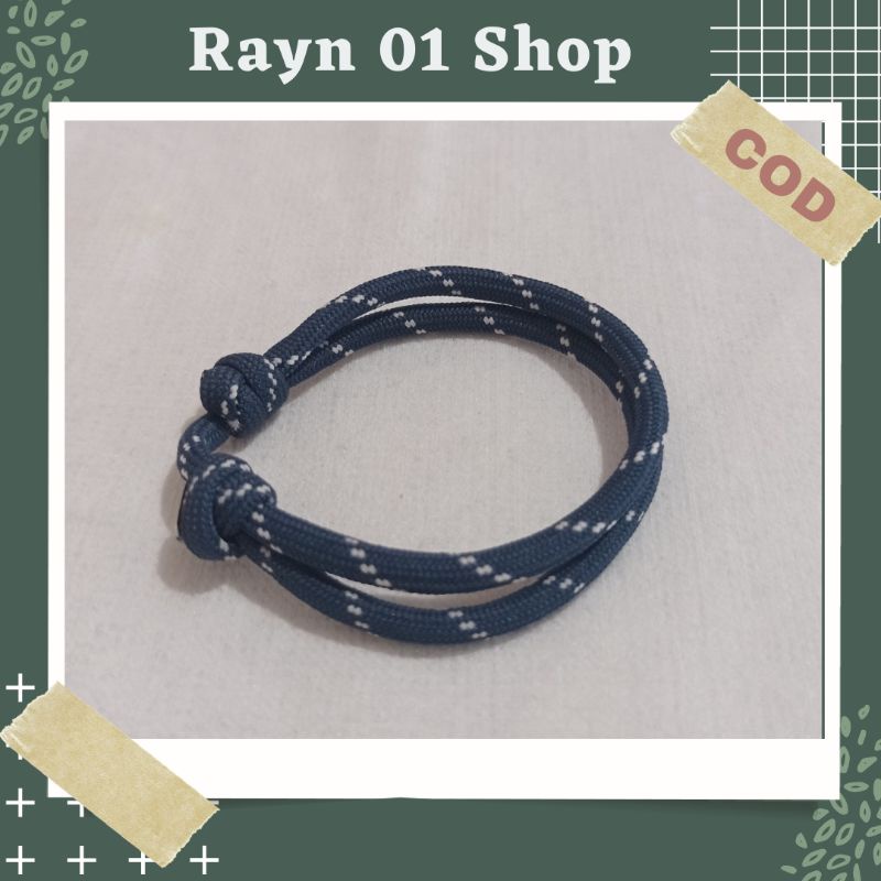 Gelang Tali Paracord Polos Hitam Pria Wanita / Gelang Gaya Korea / Gelang Trendy / Gelang Tali Unisex-Biru Putih 4mm