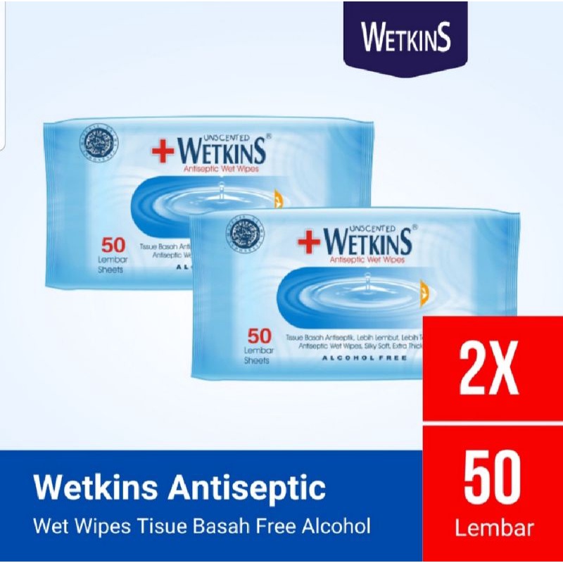 Beli 1 Gratis 1 Tisu Basah Antibacterial Antiseptik isi 50 Lembar Wetkins Antiseptic 50's