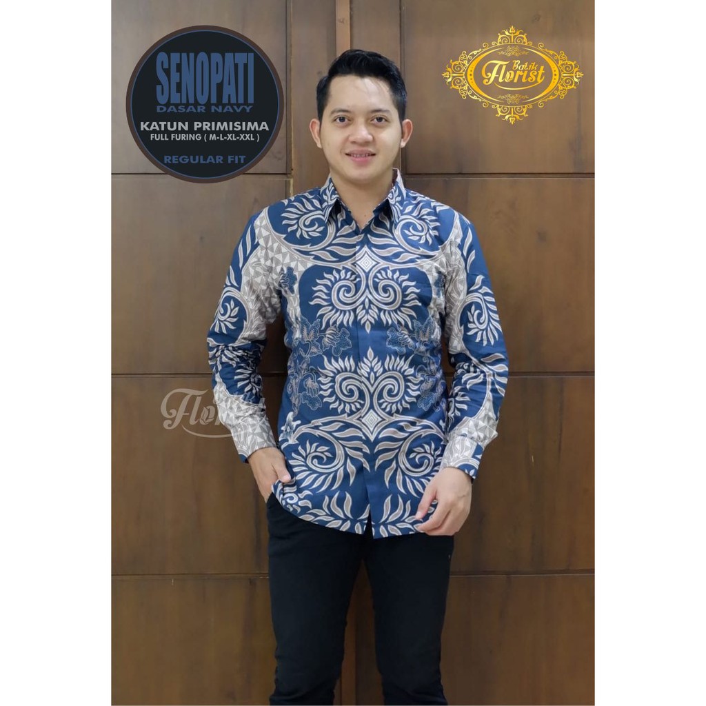 Senopati Navy Kemeja Batik Pria Panjang Full Furing by Batik Florist