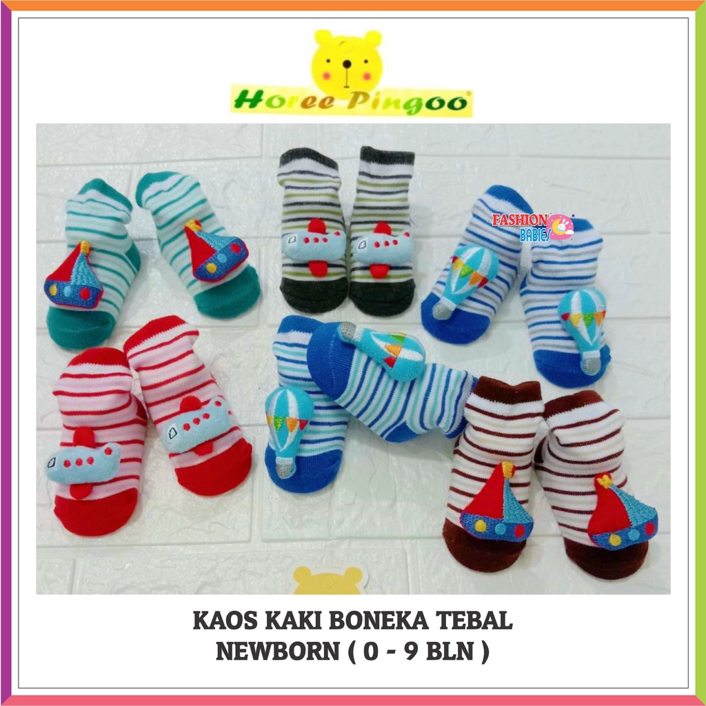 ❤ FashionBabies ❤ HOREE PINGOO KAOSKAKI BONEKA TRANSPORTASI GARIS 6-12BLN / KAOS KAKI NEWBORN PREMIUM TEBAL