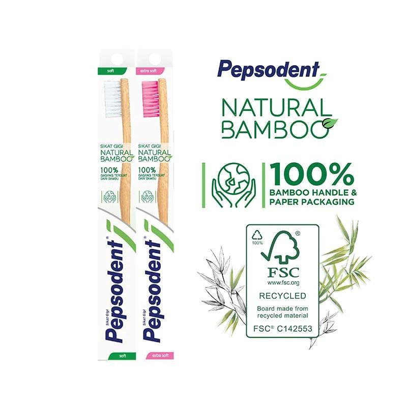 (Surabaya) Pepsodent Sikat Gigi Natural Bamboo Soft / Tooth Brush / Sikat Gigi Bambu
