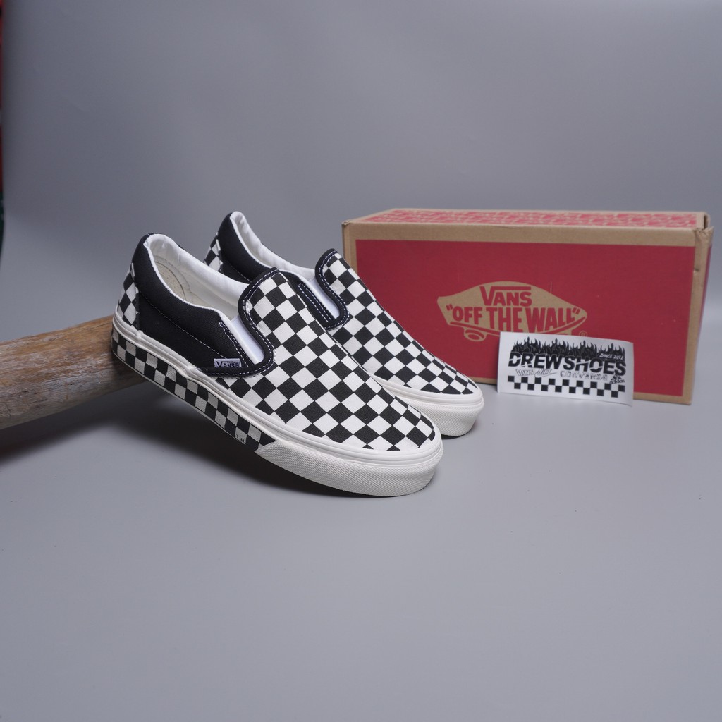 Perfect Kick / Sepatu Pria / Sepatu Wanita / Vans Slip on Checkboard sidewalk Black white