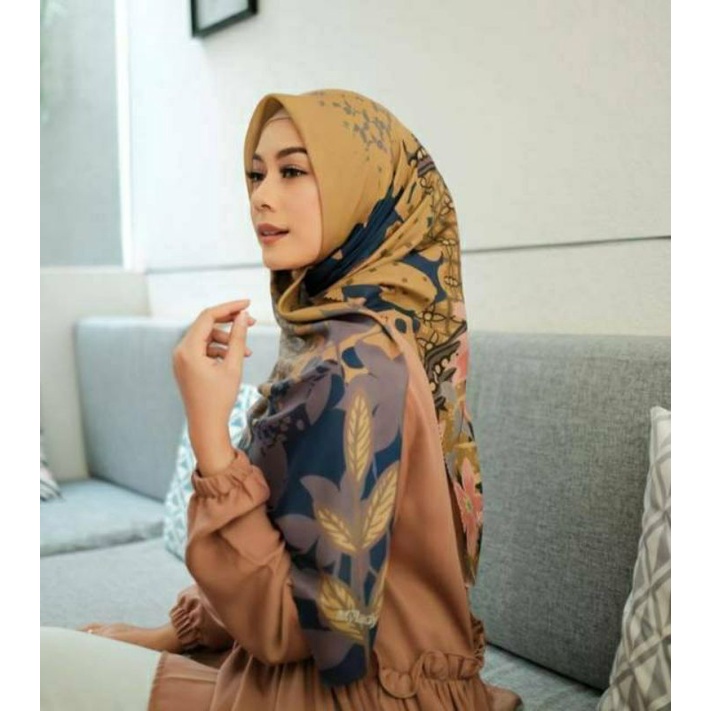 HIJAB SEGI EMPAT DENAY KW MOTIF ELENA TERBARU KRUDUNG DENAY