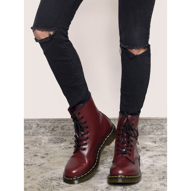 Sepatu Boots Tinggi Docmart Dr. Martens Original Kulit Kalep Sintetis Pria Safety Boots - DM Maroon