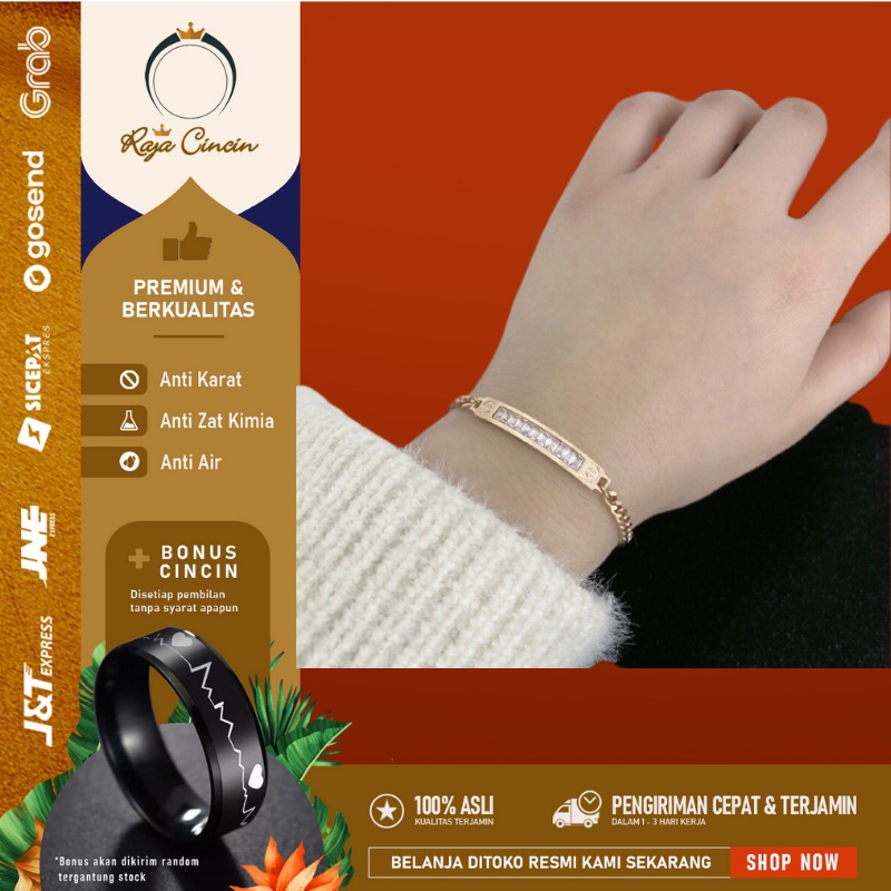 Gelang Titanium Wanita Anti Karat Hitam Emas Sisik Naga Rosegold Sultan Premium Mewah Elegan 0441D0