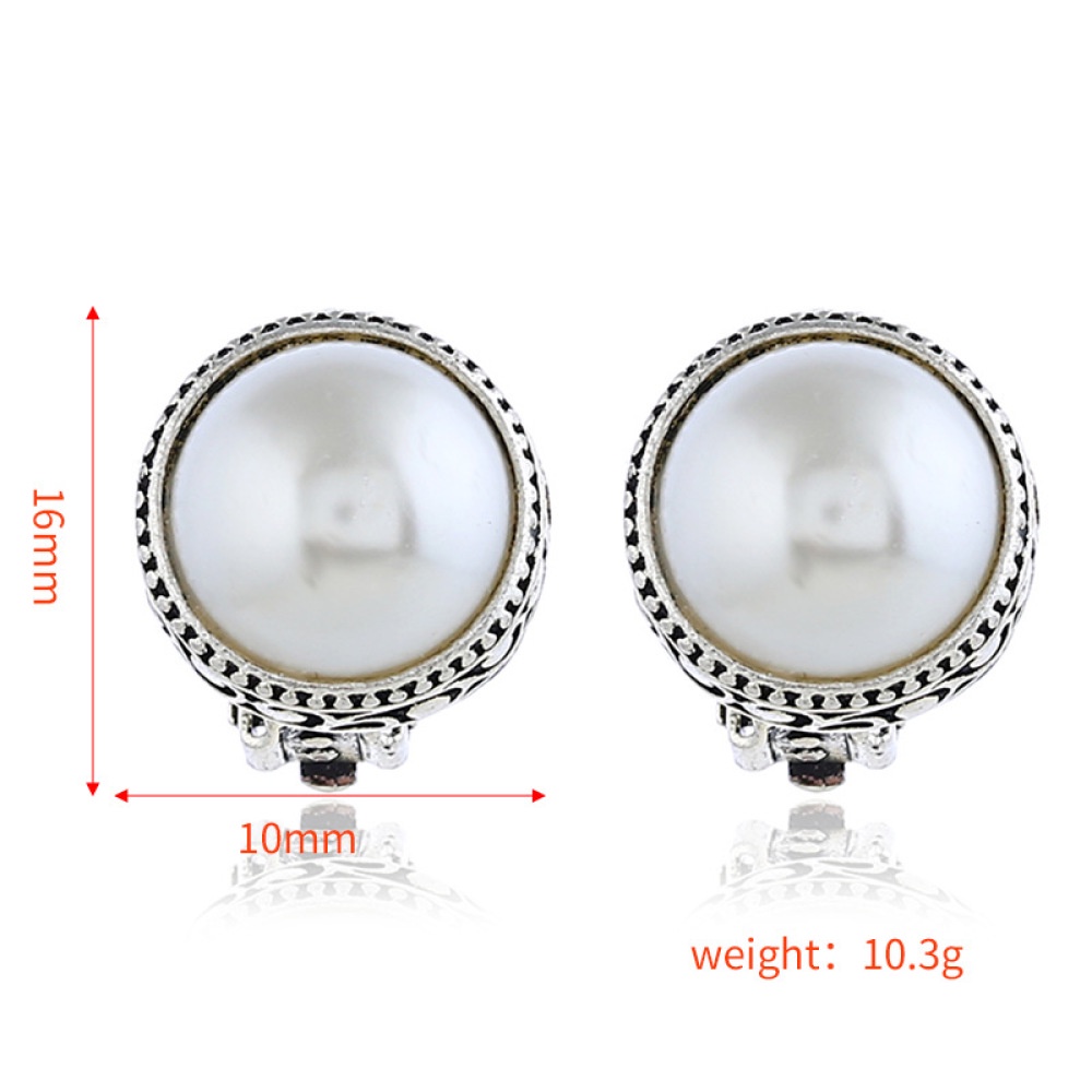 Anting Klip Tanpa Tindik Bentuk Bulat Geometris Aksen Mutiara Warna Hitam Putih Untuk Wanita