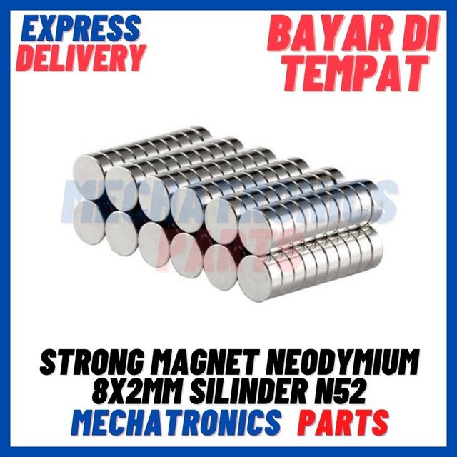 STRONG MAGNET NEODYMIUM 8x2mm SILINDER DIAMETER 8 TEBAL 2 mm N52