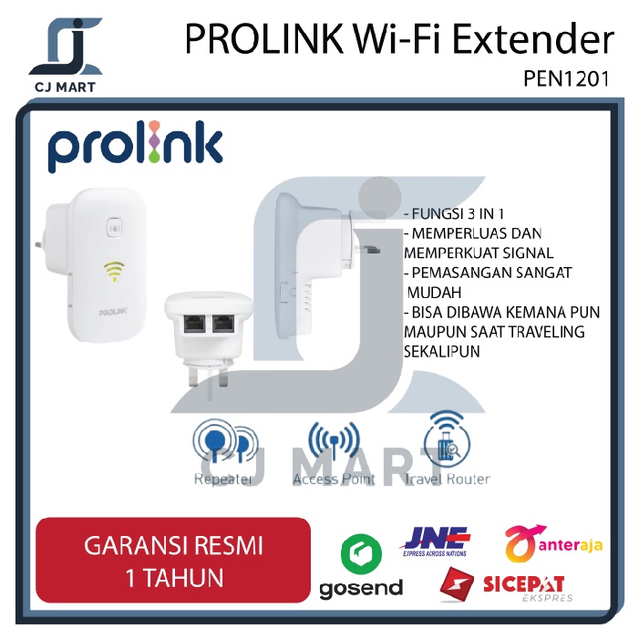 PROLiNK WiFi Repeater AP Router 3 in 1 Penguat Sinyal Extender PEN1201