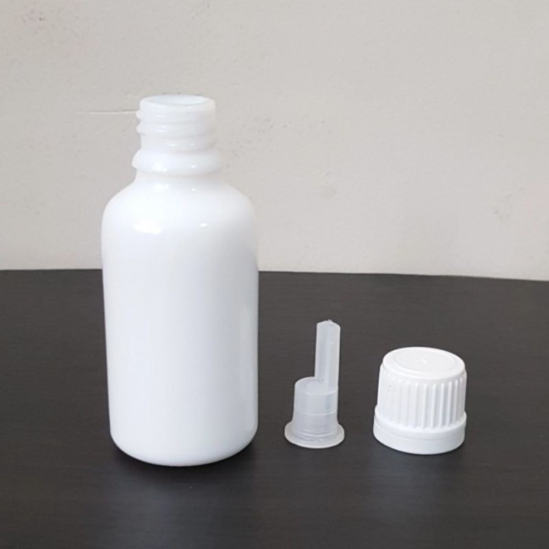 botol kaca 30ml tebal putih keramik tutup filler putih