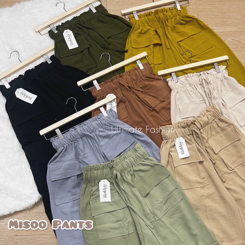 Misoo Basic Cullote Pants - Celana Kulot Crinkle Wanita Double Pocket Import Premium - Celana Panjang High Quality Korea Kekinian Terbaru Rakku 862