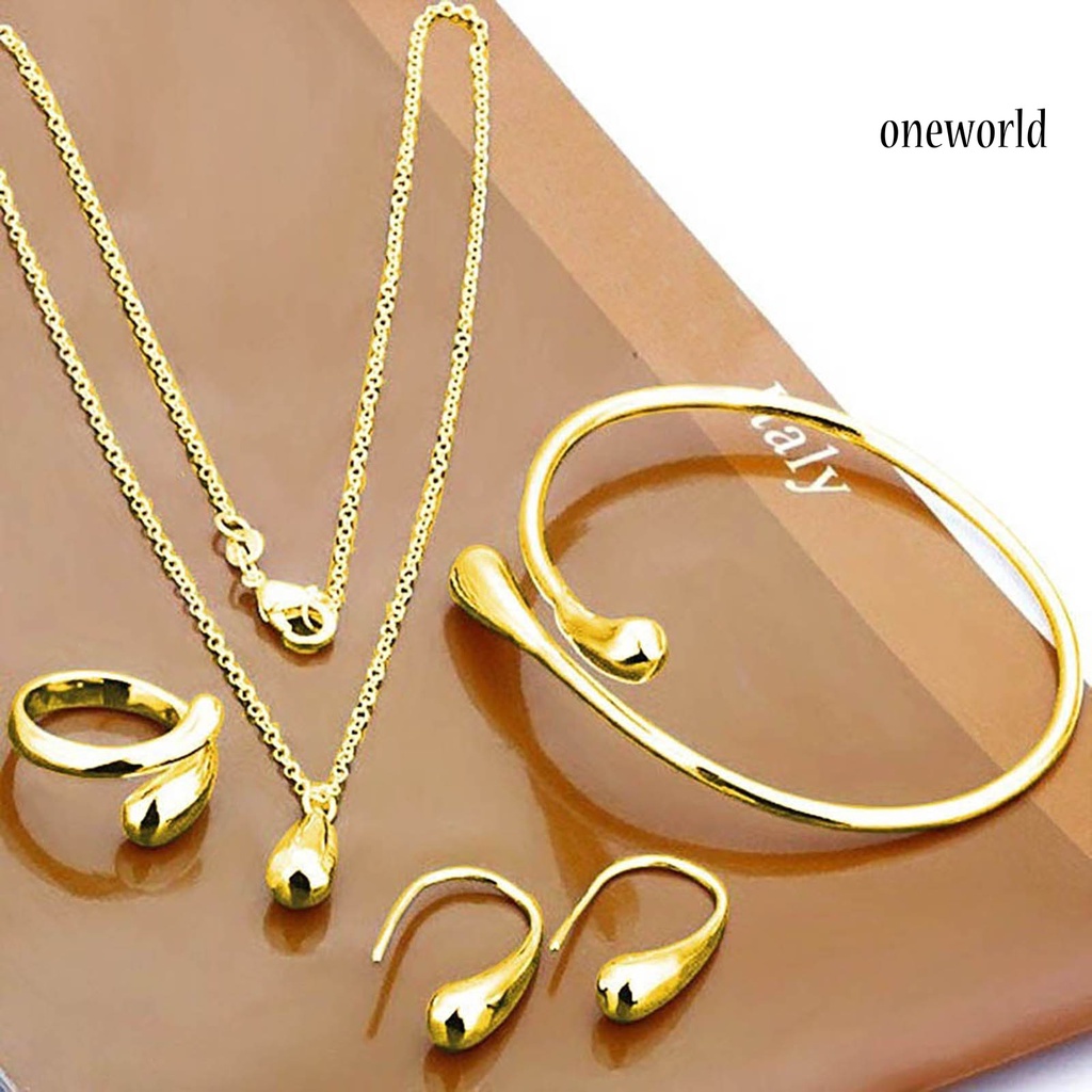 OW@ 4Pcs Necklace Set Teardrop Charm Compact Alloy Teardrop Charm  Earrings Set for Birthday