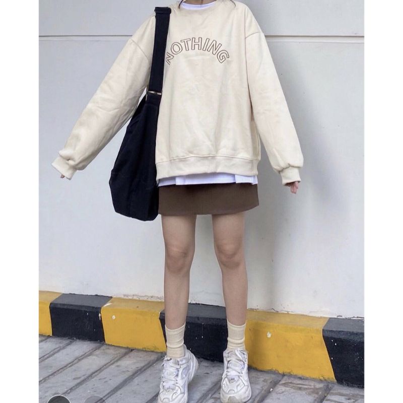 S - XXXXXL(6XL) Sweater NOTHING BIGSIZE Sweatshirt Oblong Fleece OVERSIZE Crewneck Unisex Jumbo Mint Sage Green Mocca Beige Krem Khaki 5XL 4XL 3XL 2XL XL L M S