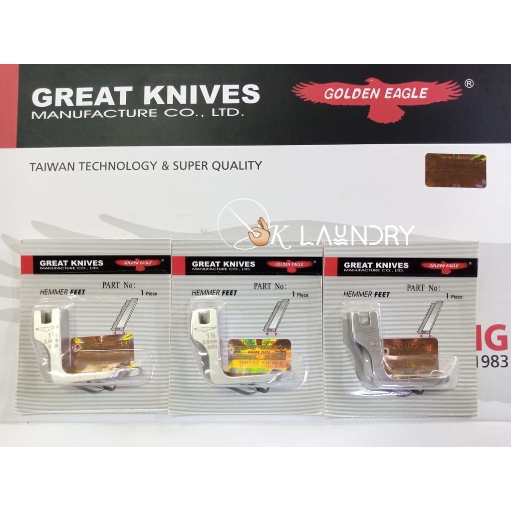 Sepatu Great Knives Hemmer Feet Kelim Lilit BESAR Mesin Jahit Industrial High-Speed GOLDEN EAGLE-Lot 1 1/2