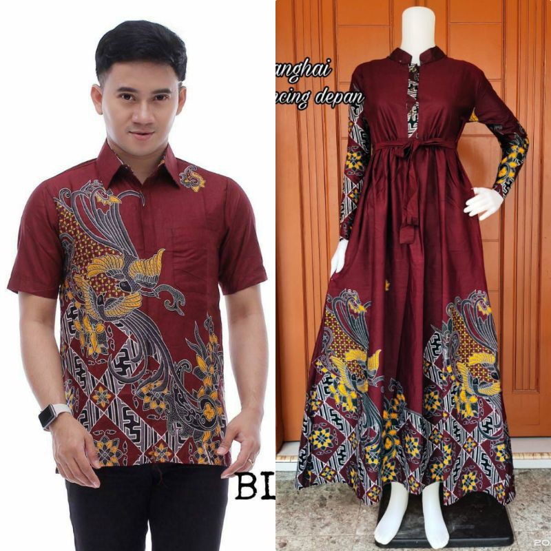 Batik Couple Jumbo_Maora Sania Ruffle Batik Couple Ori Ndoro Jowi DNT Garansi Termurah-Cp kenari marun jmb